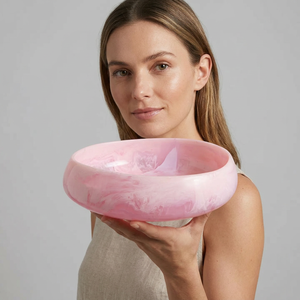 Minimalist Polished Eco-Friendly <b>pink</b> Salad <b>Bowl</b> with Marble Serving Resin Dishwasher Safe Stackable for Home Use Wedding Party - Product Image 1