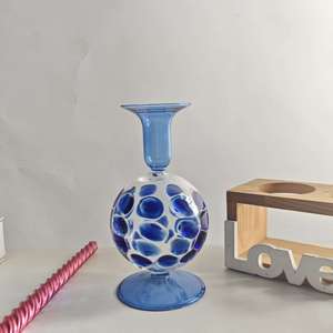 Support de bougie en verre soufflé à la main motif points bleus, style <span class=keywords><strong>Art</strong></span> Déco vintage, pour bougies coniques, idéal pour la décoration de la maison et les mariages - Grande Vente - Product Image 5