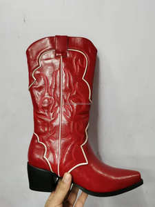 שיקול אדום שחור הברך מגפיים גבוהים לנשים 5 ס "מ נעלי עקב נעליים מותאמות אישית רקמה המערבית נשים בוקרים - Product Image 2