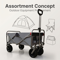 Chariot de camping pliable en acier inoxydable à quatre roues pour la plage, les courses et le rangement extérieur