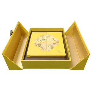 Free Sample 4 Pcs Cardboard Double Door Packaging Moon Cake Box Magnetic Custom Product Box