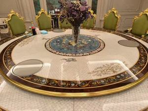 Pháp phong cách sang trọng Gỗ Veneer dát vòng bàn ăn với <span class=keywords><strong>Susan</strong></span> lười biếng với khắc nặng - Product Image 5