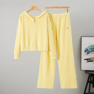 <span class=keywords><strong>Tuta</strong></span> <span class=keywords><strong>sportiva</strong></span> autunno inverno da <span class=keywords><strong>donna</strong></span> in maglia transfrontaliera europea Cardigan con cappuccio con cerniera <span class=keywords><strong>pantaloni</strong></span> larghi Casual in tinta unita Set di due pezzi - Product Image 3