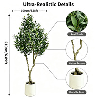 Grand olivier artificiel réaliste de 210 cm (7 pieds) avec plantes en pot en fausse mousse pour la décoration de la maison et du bureau Verde Kunstpflanze