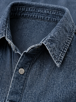 Kemeja Denim Dark Wash Pria Vintage Kancing Jepret Lengan Panjang Kemeja Kerja Western OEM ODM Custom Grosir