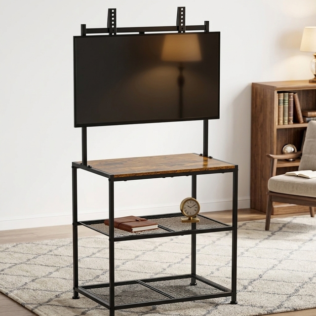 Modern 120cm Wooden Panel TV Stand Storage Shelves Adjustable Height Wall Mountable Living Room Media Console for 65-Inch+ TVs