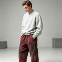 Pantalon de jogging vintage délavé effet soleil pour homme, avec patchwork circulaire, streetwear, pantalon de survêtement épais pour tenue urbaine