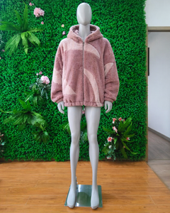 Chaqueta Sherpa de Forro Polar con Capucha y Cremallera Completa para Hombre, Fabricante Personalizado, Bordado con Logotipo Sherpa, Diseño de Bloques de Color y Parches - Product Image 3