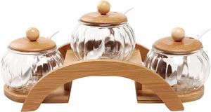 Durable Customized Bamboo Kitchen <b>Spice</b> Rack Organizer and Glass <b>Spice</b> <b>Jars</b> Condiment Pot - Product Image 3