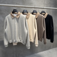 Sweat-shirt personnalisé surdimensionné pour homme, nouveau modèle d'hiver, lourd (320g), à manches longues, style Old Money, à carreaux, avec col polo et demi-zip