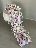 Rangkaian Bunga Artifisial Dekorasi Pernikahan Bunga Mawar Baby Breath Garland Bunga Artifisial Hiasan Meja 200*40cm