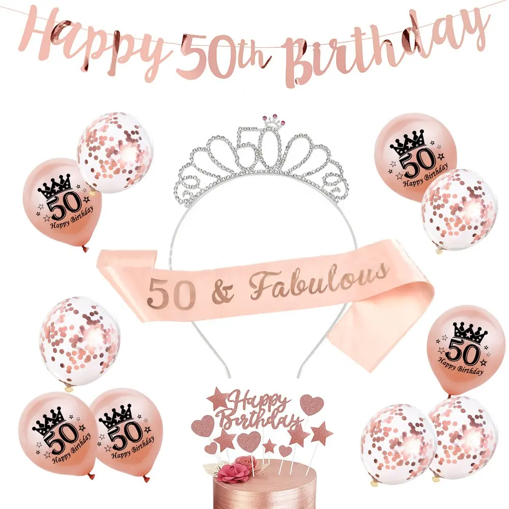 Damai Meisje Verjaardag Roze Themafeest Ballon Set Feestdecoratie Met Hoofdband Letter Banner Glitter Cake Topper Benodigdheden