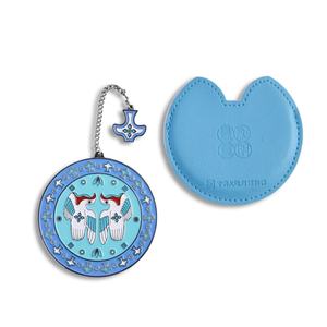 Single Side Round Soft Enamel Custom Logo Pocket <b>Compact</b> <b>Mirror</b> with PU Cover and Chain - Product Image 1