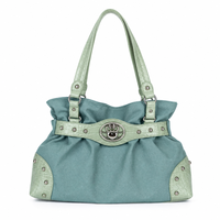 Sac fourre-tout vintage bleu ciel orné de strass, style vieilli, à porter à l'épaule, pour femme, idéal pour le shopping et l'usage quotidien