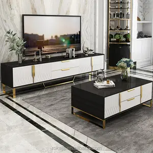 Soporte de Tv de cristal moderno, mueble de lujo con patas de acero inoxidable, diseño clásico, para Tv, con cajón, mesa de centro