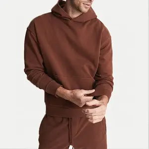 Ustom-chándal informal de algodón con logo para hombre, conjunto de Sudadera con capucha para correr, color marrón
