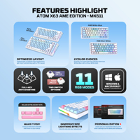 FANTECH Keyboard Gaming MK611, Keyboard mekanikal yang dapat diprogram, PC Laptop 63 tombol, tata letak 60% dan Keyboard berkabel