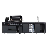 Îlot de cuisine BBQ extérieur avec armoires modulaires en acier inoxydable 304, réfrigérateur et armoires de rangement pour jardin et patio