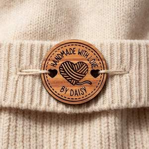 Personalized Custom Laser Engraved Heart-Shaped Openwork Round <b>Wooden</b> Tag 25x25mm Durable for Bags Shoes Clothing Keychain - Product Image 3