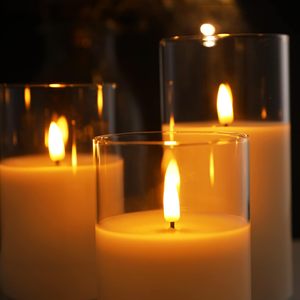 Set of 5 <b>Paraffin</b> Wax Home Decoration Pillar White Glass Warm Light Remote Flickering Led Candles for Weddings Parties New Year - Product Image 3