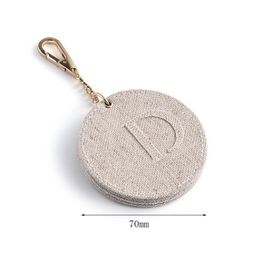 Light Grey Canvas Cotton Fabric Cover Embossed Private Logo Portable Cosmetic Keychain <b>Mirror</b> - Product Image 2
