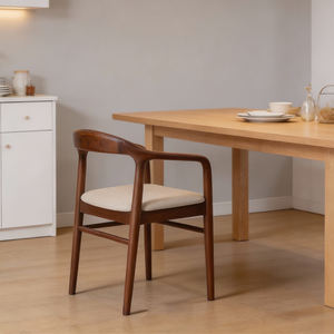 Silla de Comedor Moderna Minoda de Madera Maciza Natural con Asiento de Cuerda Tejida y Reposabrazos Curvos para Cocina, Sala de Estar y Oficina, Logotipo Gratuito - Product Image 2