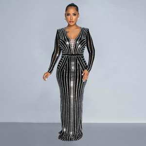 Vestido de Mujer de Lujo de Marca Famosa con Bordado de Diseñador para Cena, Fiesta, Club, Moda, Manga Larga, Abertura Lateral, Falda Larga - Product Image 3