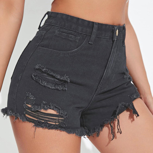 Shorts de mezclilla de mujer de alta calidad, a la moda, de verano, talla grande, de pierna ancha, <span class=keywords><strong>blancos</strong></span>, azules, negros, grises, con agujeros <span class=keywords><strong>rotos</strong></span> y alta elasticidad. - Product Image 6