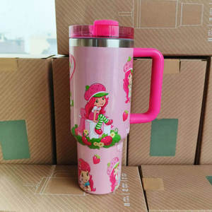 New Custom Logo Cute Strawberry Shortcakes Girls 40oz Cup Double Wall Stainless Steel Water Bottle Thermosed Tumbler with Straw - Product Image 3