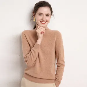 Sweater Merino leher gulung wanita, Jumper Turtleneck rajut musim dingin santai 100%