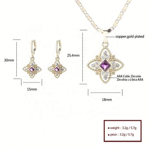 Parure de bijoux tendance 3 pièces en laiton plaqué or 18 carats pour femme, motif fleur et nœud, avec boucles d'oreilles et collier en zircon, idéale pour mariage et anniversaire - Collection 2026 - Product Image 1