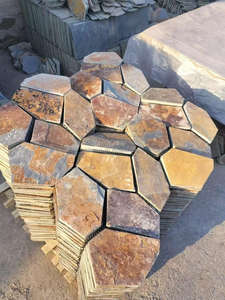 Ardoise rouillée passerelle jardin chemin fou pavés avec dos maillé pierre naturelle dalle pavés carrelage extérieur - Product Image 3