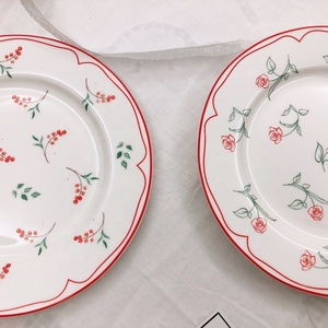 Assiette à dîner en céramique rétro coréenne, motif floral rose, assiette occidentale, assiette à dessert, assiette à fruits, assiette à gâteau - Product Image 2
