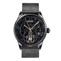 Montre mécanique automatique squelette classique de luxe en acier inoxydable noir avec tourbillon, logo personnalisé, haute qualité, pour homme d'affaires