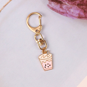 Lilangda sıcak Boba süt çay Vintage özel Logo emaye karabina anahtarlık Metal zanaat sevimli kabarcık çay anahtarlık - Product Image 5