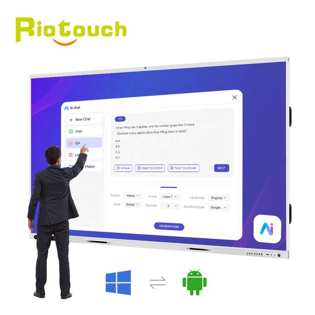 Riotouch High End Fast CPU RK3588 Smart DLED QLED Interactive Touch Screen Display Whiteboard with AI Functions for Education