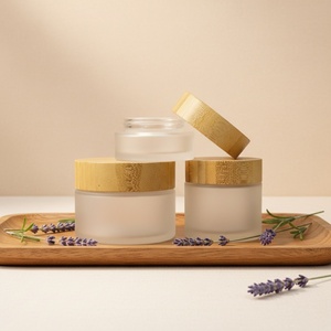 Tarro de Crema Cosmética de Vidrio Esmerilado Transparente, Envase para el Cuidado de la Piel con Logotipo Serigrafiado, 10g 20g 30g 50g 100g, Tarro de Crema Facial con Tapa de Bambú - Product Image 1