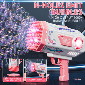 お子様向けギフト 電動 ビッグパーティー バブルマシーン 屋外用 125穴 プラスチック製 自動バブルシューターガン ライト付き 男の子向けおもちゃ - Product Image 2