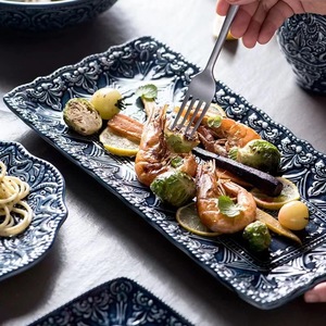 ชุดถ้วยชามเซรามิกสไตล์บาโรกสุดหรู สำหรับร้านอาหารระดับไฮเอนด์และใช้ในบ้าน  ลวดลายเซรามิกนูนต่ำเคลือบสีใต้เคลือบ - Product Image 1