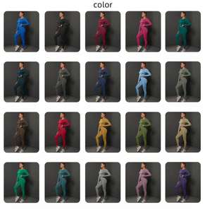 定制标志无缝瑜伽套装套装透气健身房健身服装-2件套提臀打底裤女性批发健身印花 - Product Image 4