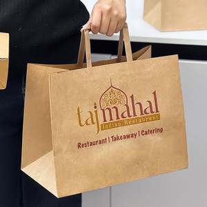 Sac en papier kraft brun avec poignées, emballage alimentaire à emporter pour la restauration, personnalisable avec logo, écologique et biodégradable - Product Image 5