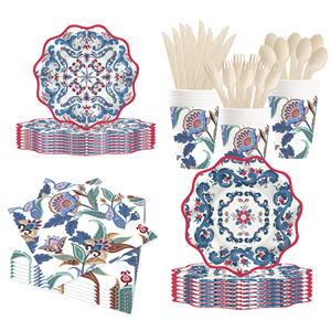 DAMAI - Juego de Platos, Vasos y Servilletas Desechables de Papel con Diseño Floral Estilo Chino Retro para Fiestas, para 8 Personas - Product Image 2