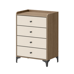 Mesa de Noche con Cubierta de Madera, Estructura de Acero, Contenedores de Tela y Cómoda de 4 Cajones para Armario, Entrada, Dormitorio, Sala de Estar - Product Image 4