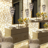 Fournisseur de panneaux en quartz cristallin blanc translucide, en dalles de pierres semi-précieuses rétroéclairées pour murs décoratifs de salles de bain d'hôtel