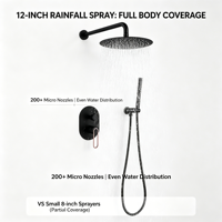 Ensemble de douche mural en cuivre avec mitigeur de pluie encastré, système de douche à faible hauteur pour salle de bain