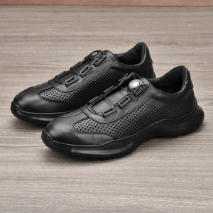 Men's Genuine Leather <b>Summer</b> Breathable Walking Shoes Round Toe Rubber Outsole EVA Midsole Buckle <b>Decoration</b> Solid Color - Product Image 2