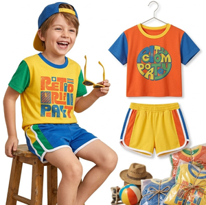 Lot de stock – Ensembles de vêtements d'été pour enfants 3-6 ans – Motifs variés, couleurs assorties – T-shirt à col rond et short 2 pièces pour garçons et filles - Product Image 1