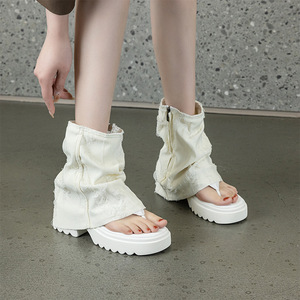 2026 Summer New Arrival Denim Toe Post <b>Sock</b> Sandal Wedge Heel Stackable Fashion <b>Boots</b> for Women - Product Image 3