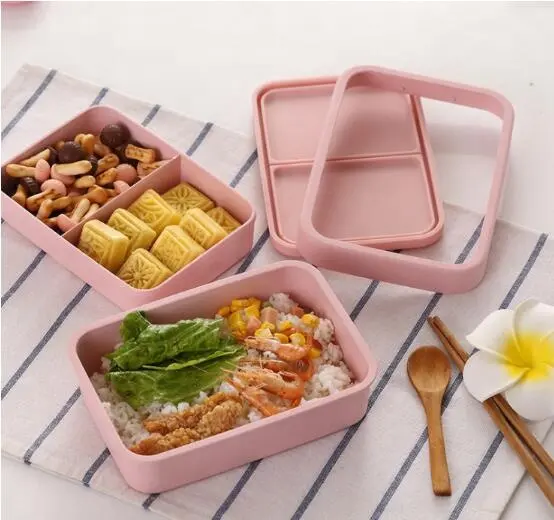 Kotak Makan Siang Penjualan Laris 2022 Kotak Bento Dua Lapisan Wadah Makanan Microwave Kompartemen Aman Wadah Makanan