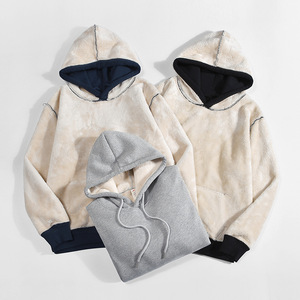 Forrado invierno <span class=keywords><strong>Veet</strong></span> abrigo cálido manga larga pulóver Tops sólido sudadera hombres grueso polar sudaderas con capucha - Product Image 4